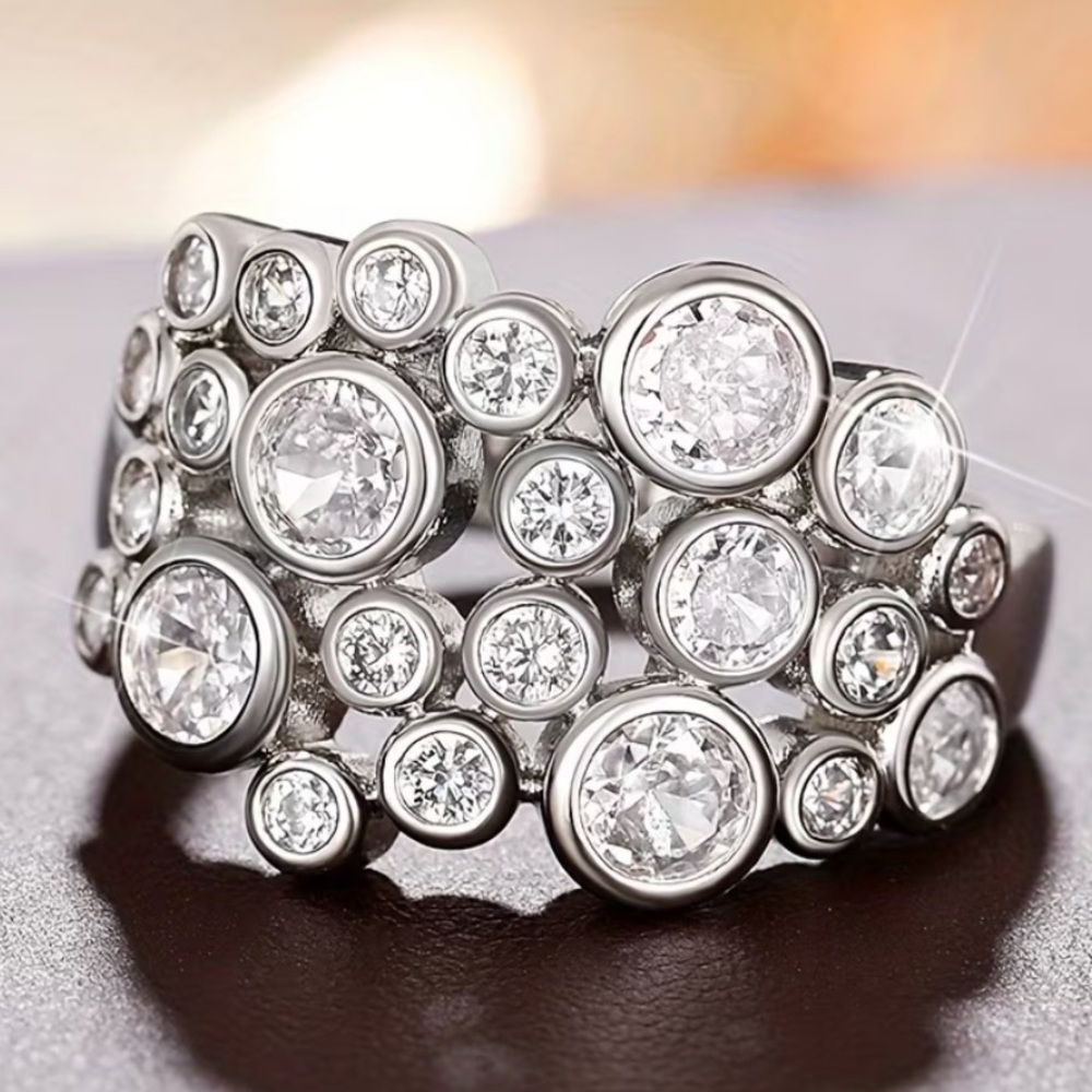 Anthropologie Silver Multi-Dot Crystal Cluster Ring - Picture 2 of 4